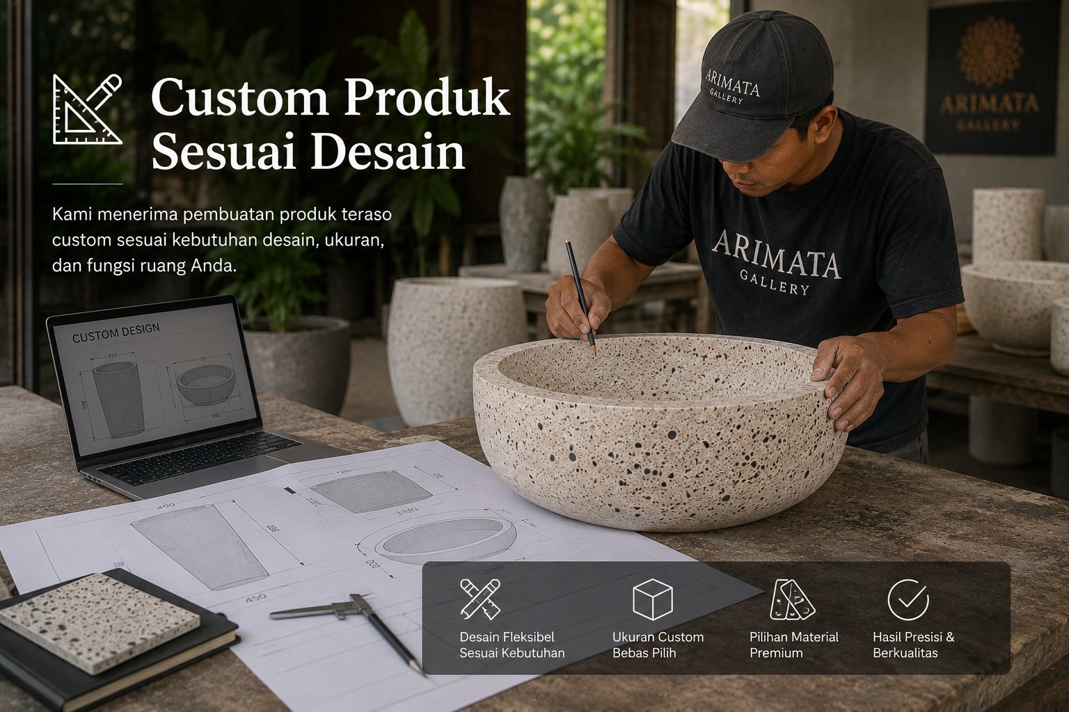custome design dan ukuran produk teraso