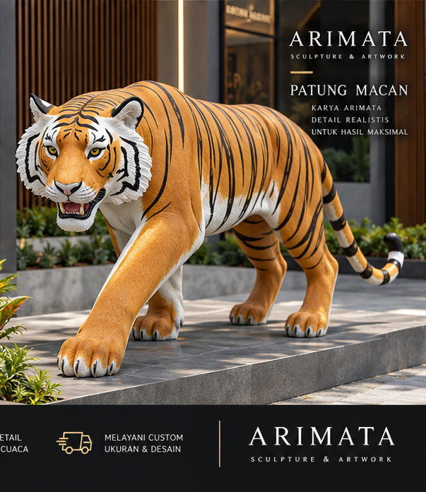 patung harimau dari bahan fiberglass resin